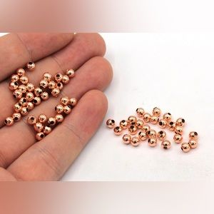 100 PCS Rose Gold Plated Tiny Ball Beads, Ball Spacer Beads, Rose Ball Beads